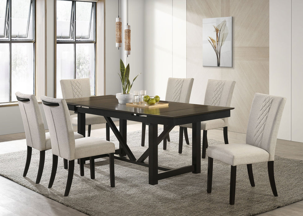 Coaster Malia Rectangular Dining Table Set with Refractory Extension Leaf Beige and Black Set of 7