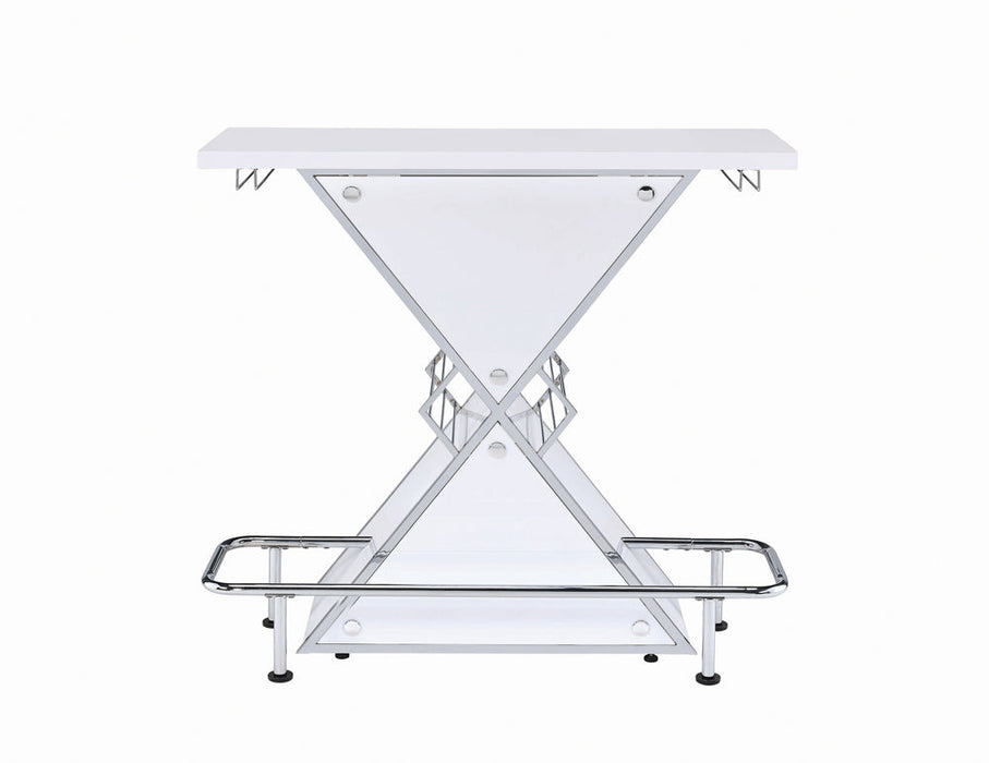 Coaster Atoka X-shaped Bar Unit with Wine Bottle Storage Glossy White Default Title