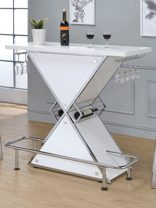 Coaster Atoka X-shaped Bar Unit with Wine Bottle Storage Glossy White Default Title