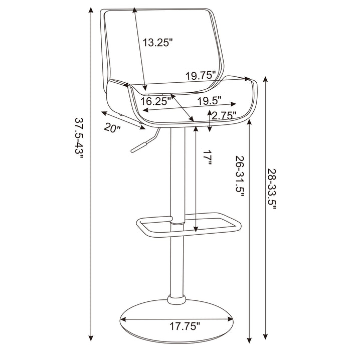 Coaster Folsom Upholstered Adjustable Bar Stool Black and Chrome White