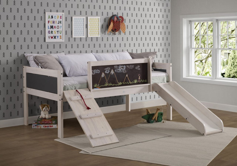 Twin Art Play Junior Low Loft con cajas de juguetes en acabado blanco lavado/gris oscuro + cama individual Junior Low Loft gratis