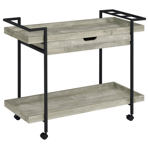 Coaster Ventura 2-tier Bar Cart with Storage Drawer Grey Driftwood Default Title