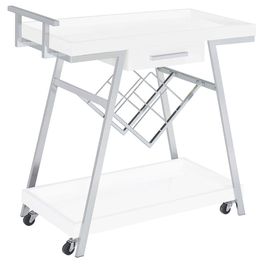 Coaster Kinney 2-tier Bar Cart with Storage Drawer White High Gloss and Chrome White
