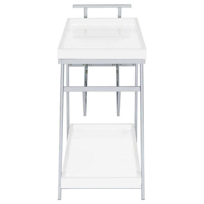 Coaster Kinney 2-tier Bar Cart with Storage Drawer White High Gloss and Chrome Grey