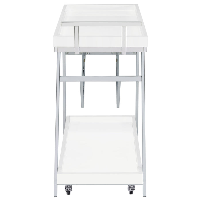 Coaster Kinney 2-tier Bar Cart with Storage Drawer White High Gloss and Chrome Grey