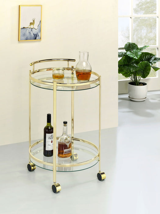 Coaster Chrissy 2-tier Round Glass Bar Cart Brass White