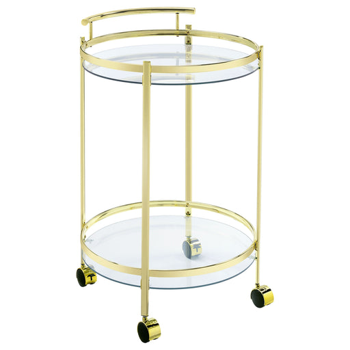 Coaster Chrissy 2-tier Round Glass Bar Cart Brass Gold