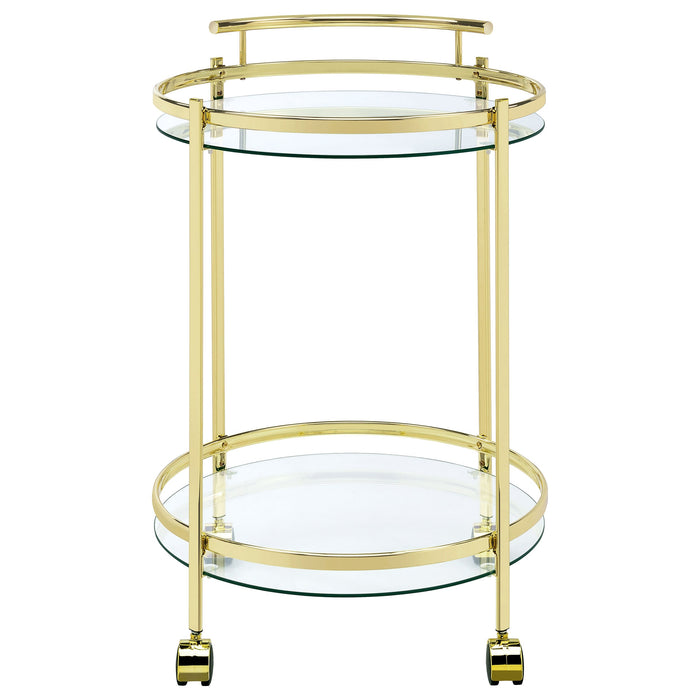 Coaster Chrissy 2-tier Round Glass Bar Cart Brass White