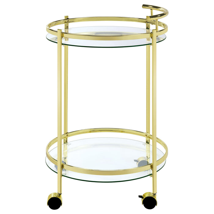 Coaster Chrissy 2-tier Round Glass Bar Cart Brass White