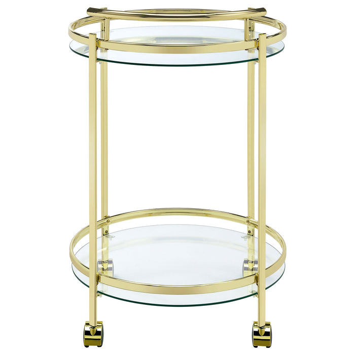 Coaster Chrissy 2-tier Round Glass Bar Cart Brass White