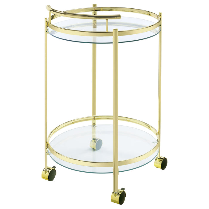 Coaster Chrissy 2-tier Round Glass Bar Cart Brass White