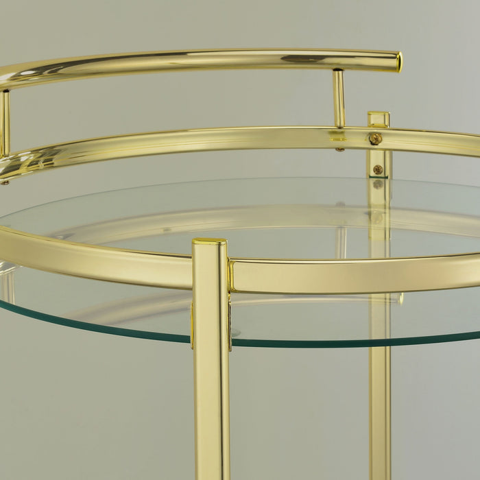 Coaster Chrissy 2-tier Round Glass Bar Cart Brass White