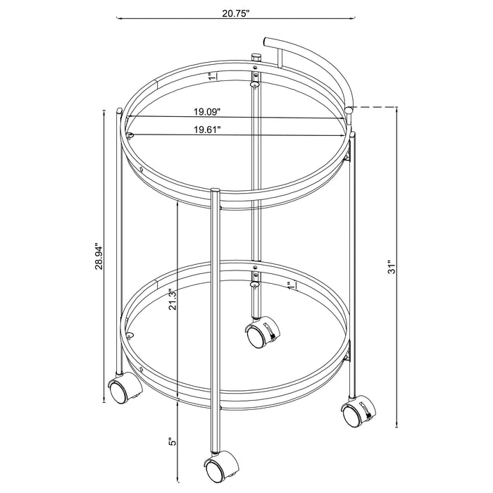 Coaster Chrissy 2-tier Round Glass Bar Cart Brass White