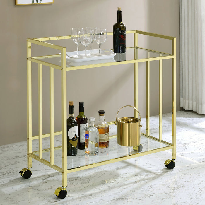 Coaster Cara Rectangular Glass Bar Cart Brass White