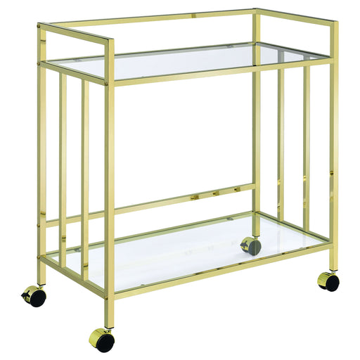 Coaster Cara Rectangular Glass Bar Cart Brass Gold