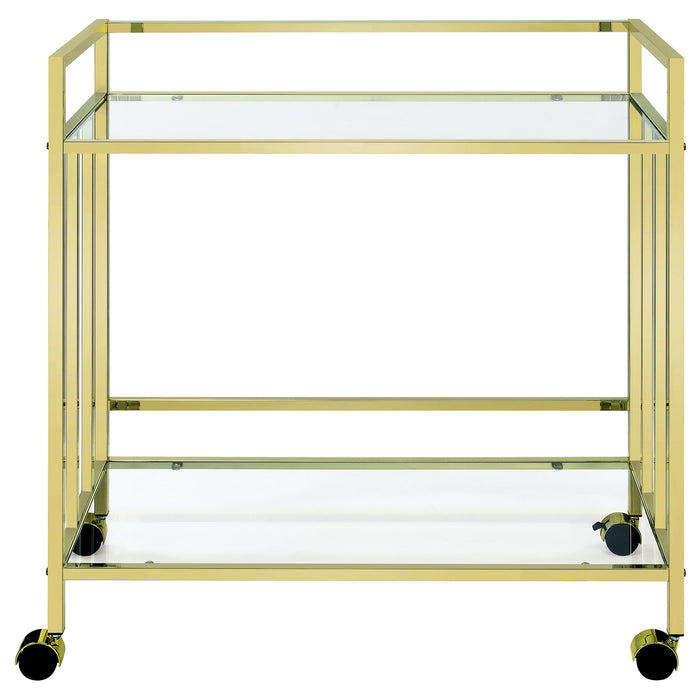 Coaster Cara Rectangular Glass Bar Cart Brass White