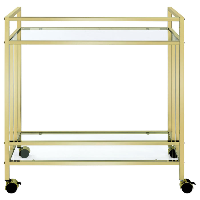 Coaster Cara Rectangular Glass Bar Cart Brass White