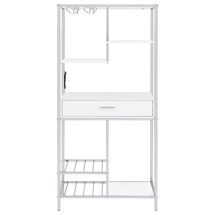 Coaster Figueroa 5-shelf Wine Cabinet with Storage Drawer White High Gloss and Chrome Default Title