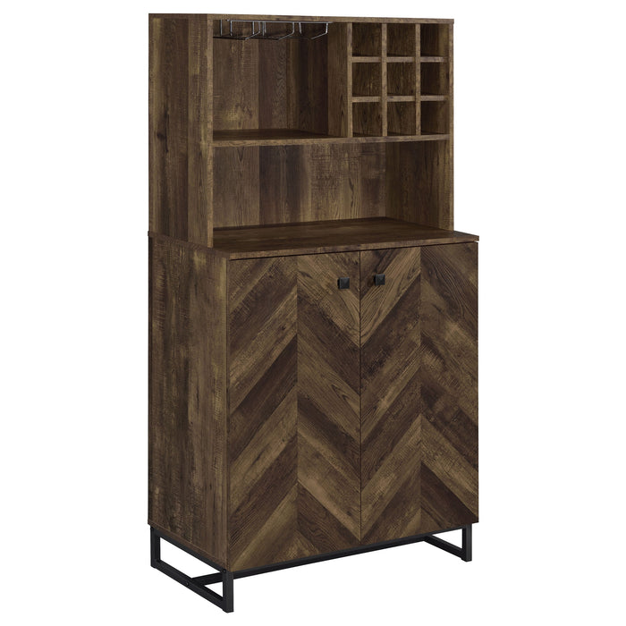 Coaster Mendoza 2-door Wine Cabinet Rustic Oak Herringbone and Gunmetal Default Title