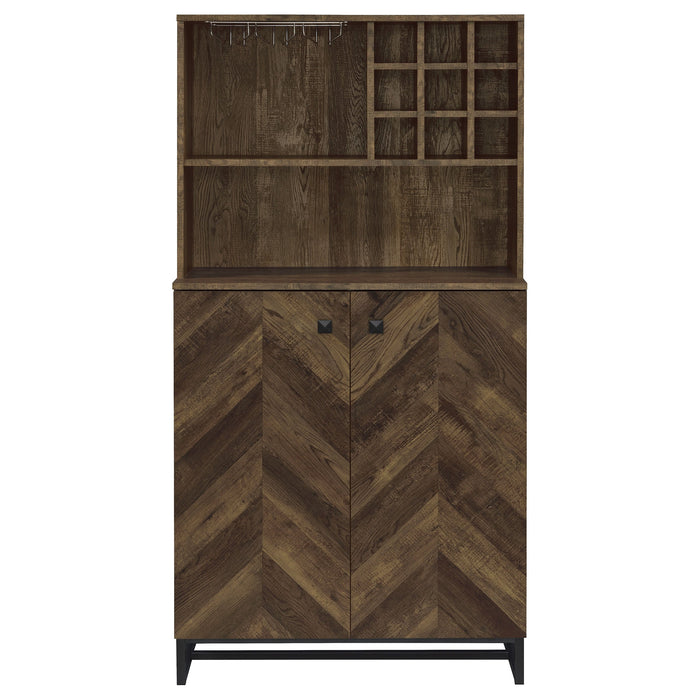 Coaster Mendoza 2-door Wine Cabinet Rustic Oak Herringbone and Gunmetal Default Title