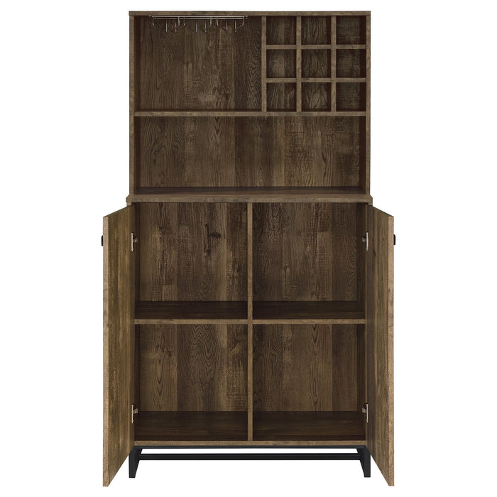 Coaster Mendoza 2-door Wine Cabinet Rustic Oak Herringbone and Gunmetal Default Title