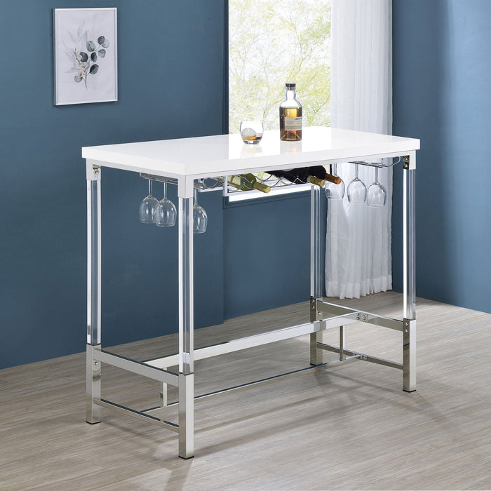 Coaster Norcrest Pub Height Bar Table with Acrylic Legs and Wine Storage White High Gloss Default Title