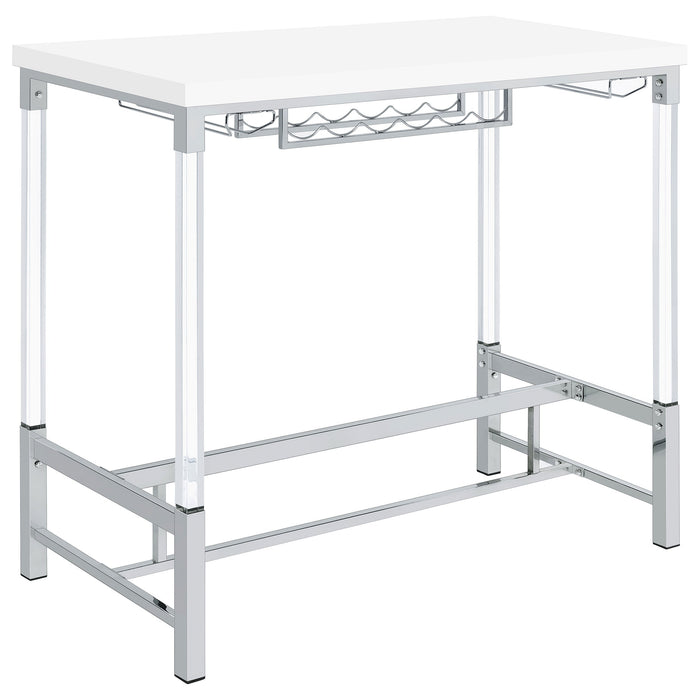 Coaster Norcrest Pub Height Bar Table with Acrylic Legs and Wine Storage White High Gloss Default Title