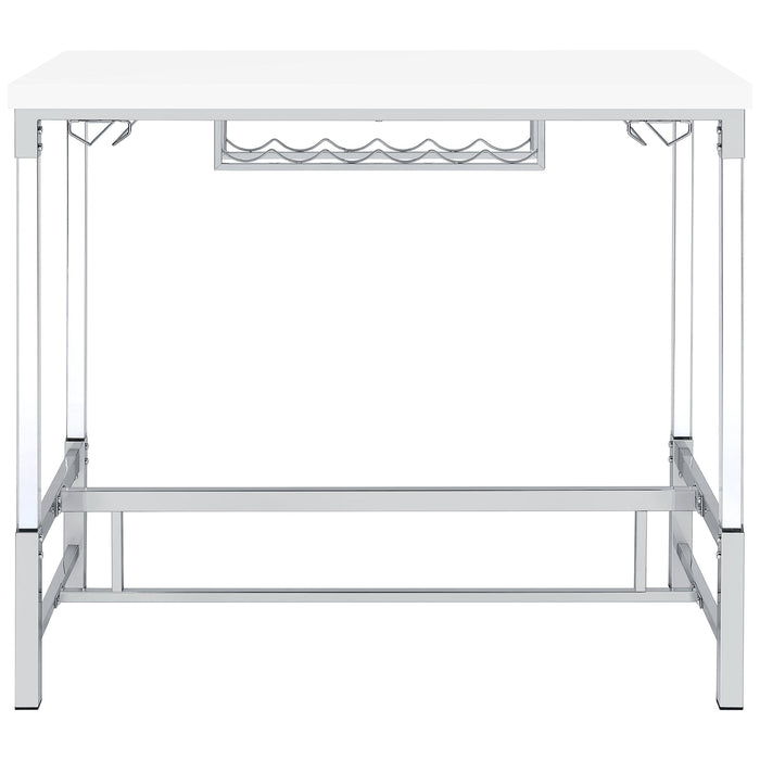 Coaster Norcrest Pub Height Bar Table with Acrylic Legs and Wine Storage White High Gloss Default Title