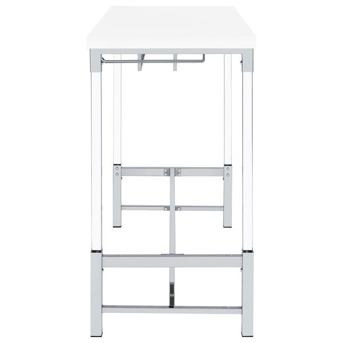 Coaster Norcrest Pub Height Bar Table with Acrylic Legs and Wine Storage White High Gloss Default Title