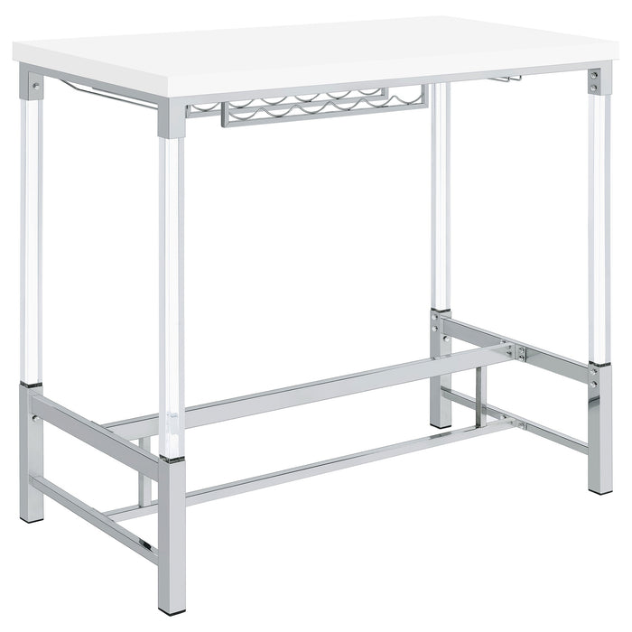 Coaster Norcrest Pub Height Bar Table with Acrylic Legs and Wine Storage White High Gloss Default Title