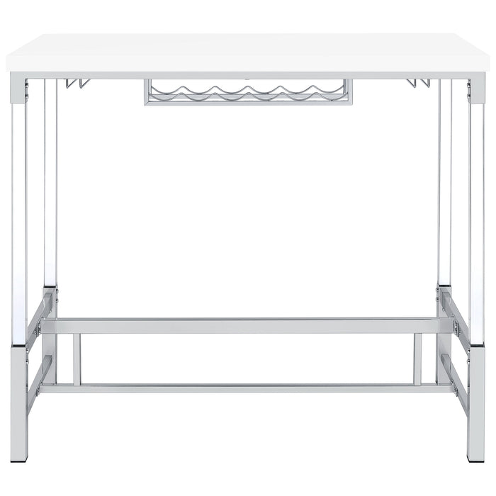 Coaster Norcrest Pub Height Bar Table with Acrylic Legs and Wine Storage White High Gloss Default Title