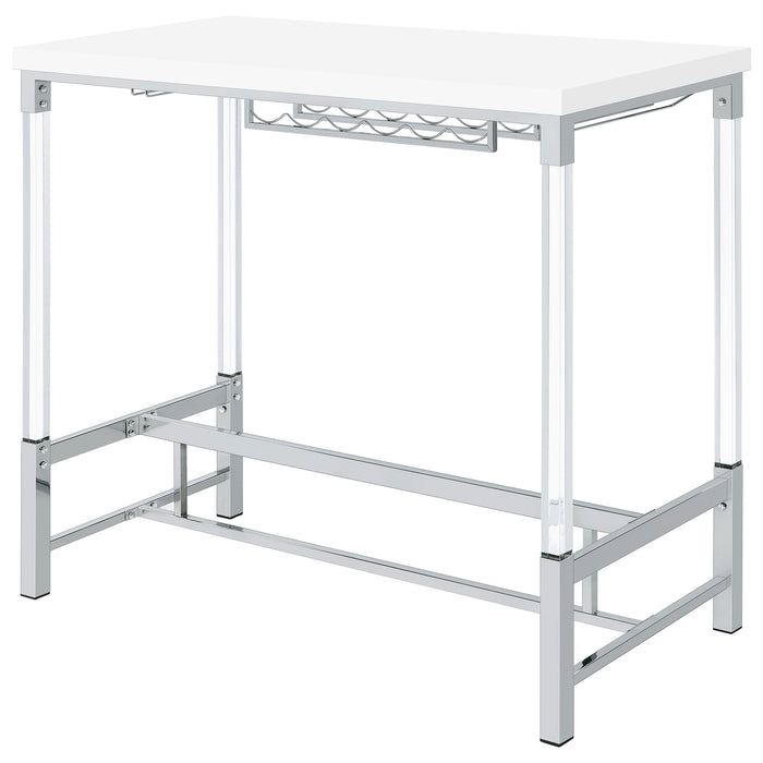 Coaster Norcrest Pub Height Bar Table with Acrylic Legs and Wine Storage White High Gloss Default Title