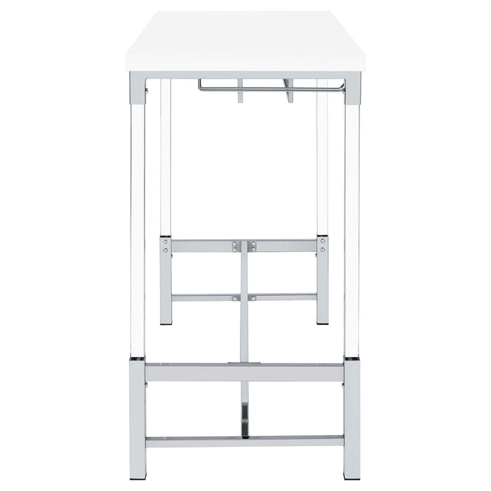 Coaster Norcrest Pub Height Bar Table with Acrylic Legs and Wine Storage White High Gloss Default Title