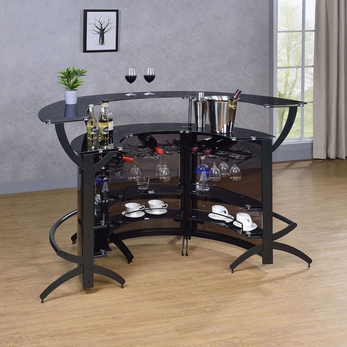 Coaster Dallas 2-shelf Curved Home Bar Smoke and Black Glass (Set of 3) Set of 1