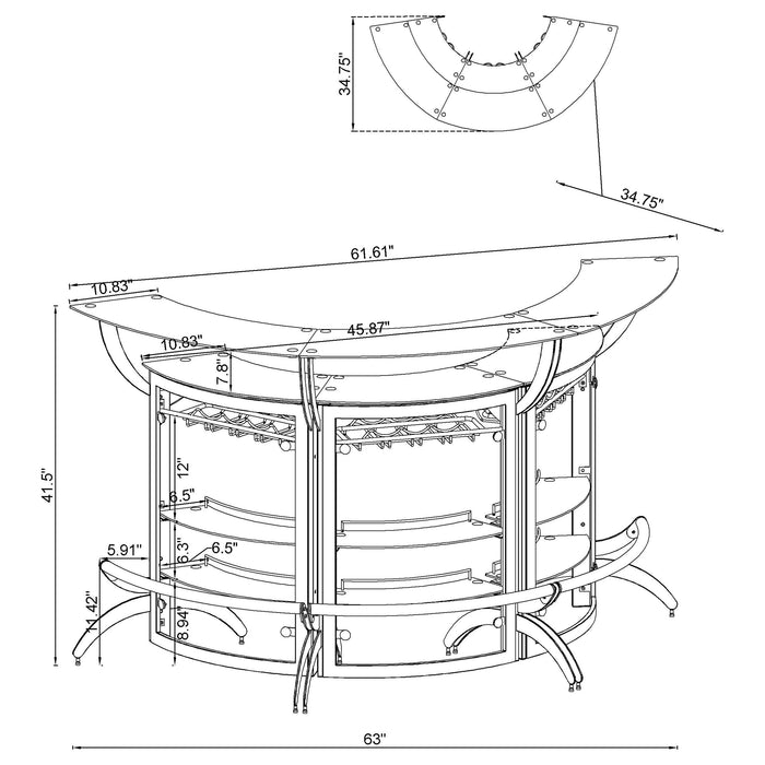 Coaster Dallas 2-shelf Curved Home Bar White and Frosted Glass (Set of 3) Set of 1