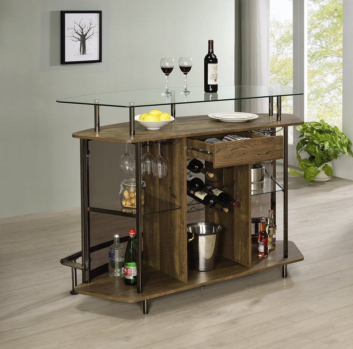 Gideon Crescent Shaped Glass Top Bar Unit with Drawer