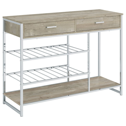 Coaster Melrose 2-shelf Wine Cabinet with 2 Drawers Gray Washed Oak and Chrome Default Title