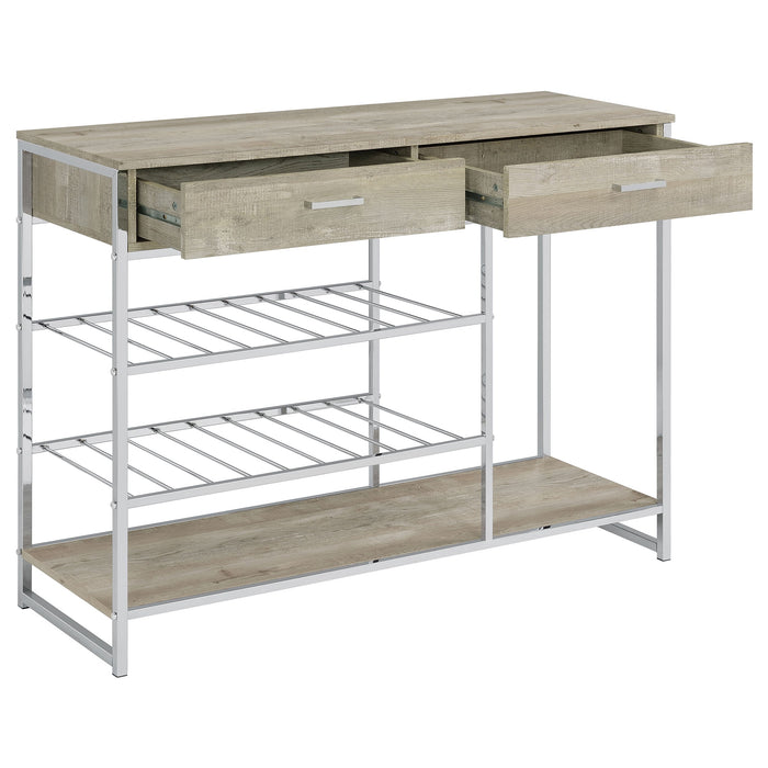 Coaster Melrose 2-shelf Wine Cabinet with 2 Drawers Gray Washed Oak and Chrome Default Title