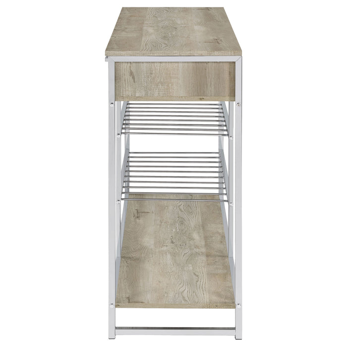 Coaster Melrose 2-shelf Wine Cabinet with 2 Drawers Gray Washed Oak and Chrome Default Title