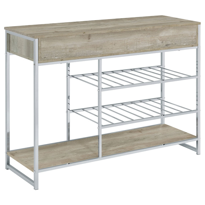 Coaster Melrose 2-shelf Wine Cabinet with 2 Drawers Gray Washed Oak and Chrome Default Title