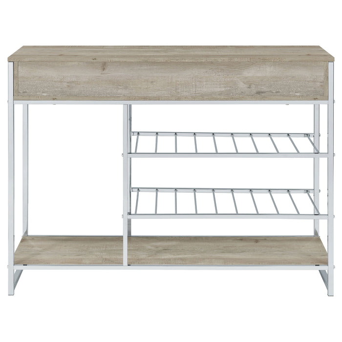 Coaster Melrose 2-shelf Wine Cabinet with 2 Drawers Gray Washed Oak and Chrome Default Title