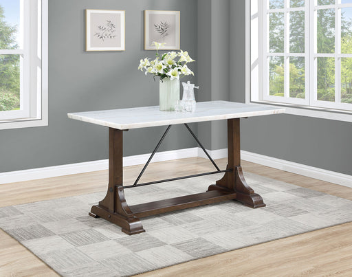 Coaster Aldrich Counter Height Trestle Base Dining Table with Genuine White Marble Top and Dark Brown Default Title