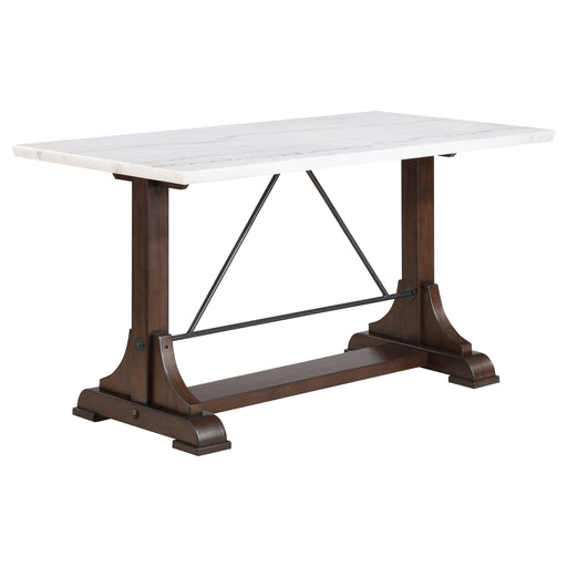 Coaster Aldrich Counter Height Trestle Base Dining Table with Genuine White Marble Top and Dark Brown Default Title