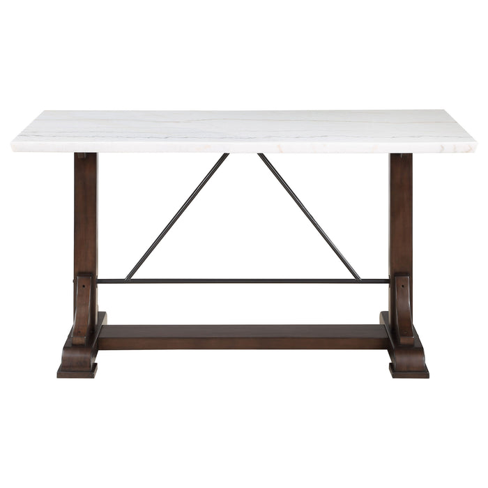 Coaster Aldrich Counter Height Trestle Base Dining Table with Genuine White Marble Top and Dark Brown Default Title