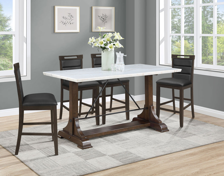 Coaster Aldrich Counter Height Trestle Base Dining Table with Genuine White Marble Top and Dark Brown Default Title