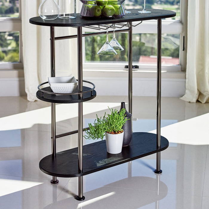 Ferguson 3-tier Home Bar Table with Stemware Rack Black Oak