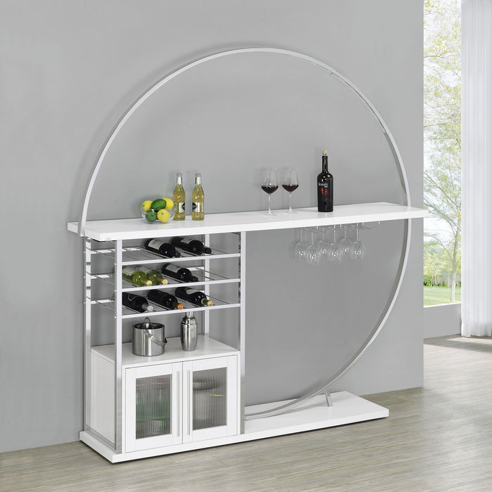 Coaster Risley 2-door Circular LED Home Bar with Wine Storage White High Gloss Grey