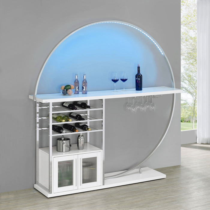 Coaster Risley 2-door Circular LED Home Bar with Wine Storage White High Gloss Grey