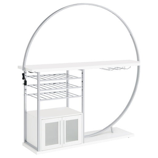 Coaster Risley 2-door Circular LED Home Bar with Wine Storage White High Gloss White