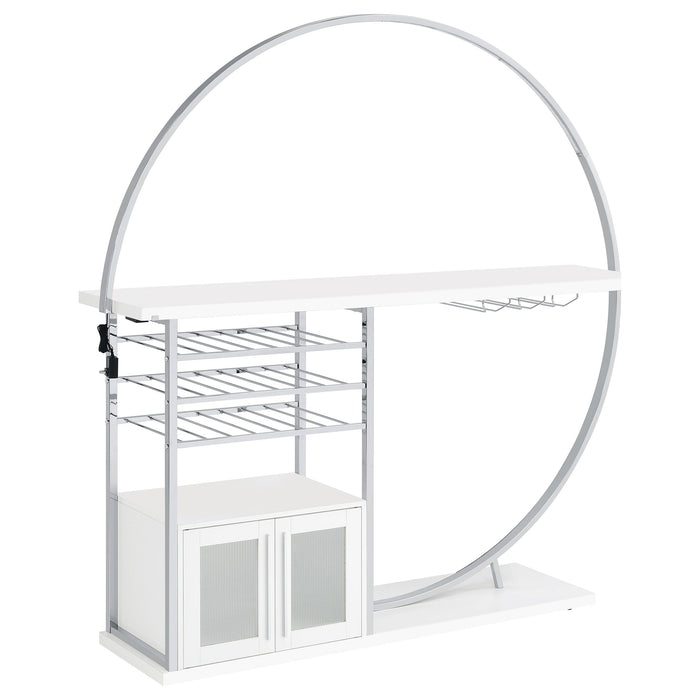 Coaster Risley 2-door Circular LED Home Bar with Wine Storage White High Gloss White